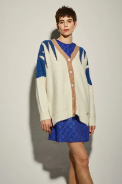 Chaqueta Punto Larga Crudo y Azul