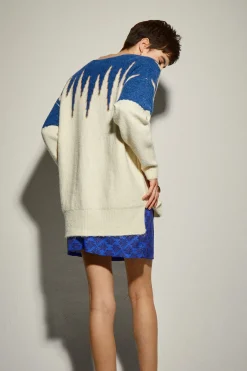 Chaqueta Punto Larga Crudo y Azul