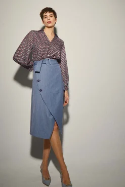 Falda Midi Bolsillos Azul