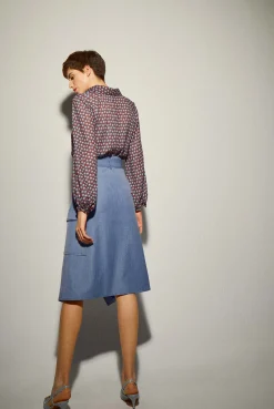 Falda Midi Bolsillos Azul