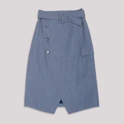 Falda Midi Bolsillos Azul