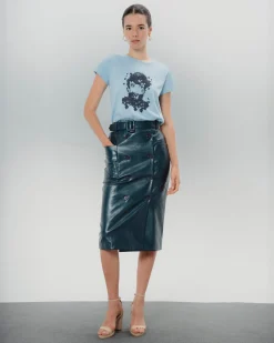 Falda midi efecto piel Bella
