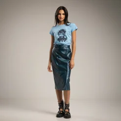 Falda midi efecto piel Bella