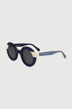 Gafa con corte redondo azul semitransparente y beige