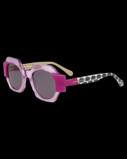 Gafa con forma geométrica rosa transparente y fucsia