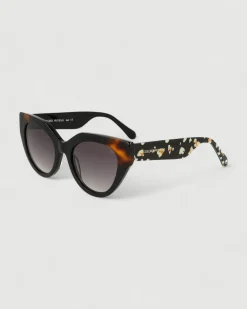 Gafa con tendencia a cat eye negra, habana y estampado