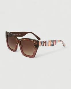 Gafa con tendencia a cat eye marrón jaspeado, marrón semitransparente y estampado