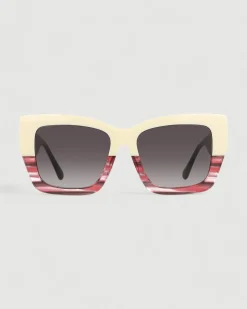 Gafa con tendencia a cat eye beige, rosa jaspeado y estampado