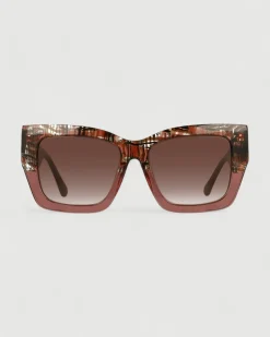 Gafa con tendencia a cat eye marrón jaspeado, marrón semitransparente y estampado