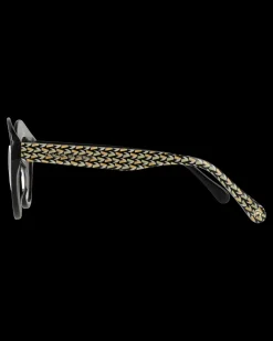 Gafa con tendencia a cat eye negra con estampado de hojas