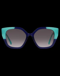 Gafa con tendencia a pico azul marino y turquesa con estampado geométrico