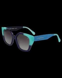 Gafa con tendencia a pico azul marino y turquesa con estampado geométrico