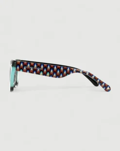 Gafa cuadrada azul jaspeado, turquesa y estampado