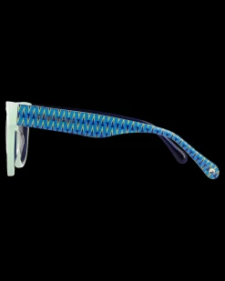 Gafa ovalada verde agua con aro azul marino y estampado de pirámides