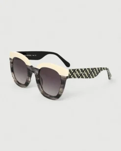 Gafa oversize negro jaspeado, beige y estampado