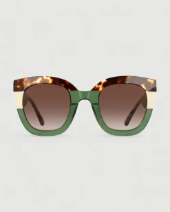 Gafa oversize verde, habana y beige