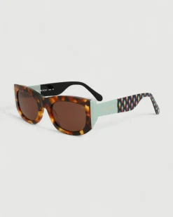 Gafa rectangular habana, turquesa y estampado