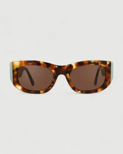 Gafa rectangular habana, turquesa y estampado