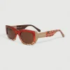Gafa rectangular rojo jaspeado, beige y estampado