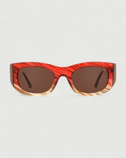 Gafa rectangular rojo jaspeado, beige y estampado