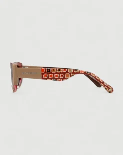 Gafa rectangular rojo jaspeado, beige y estampado