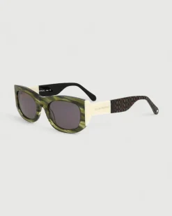 Gafa rectangular verde jaspeado, beige y estampado
