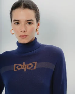 Jersey Punto Azul Cuello Alto Carla