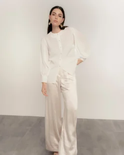 Pantalón fluido de cintura alta y cinturon