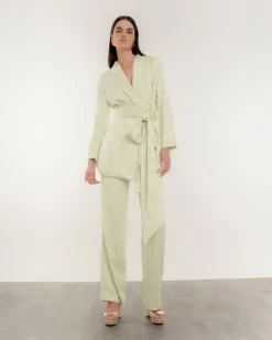 Pantalón recto fluido jacquard