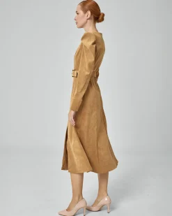 Vestido camel Filipa manga abullonada