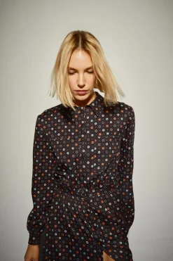 Vestido Camisero Largo Estampado Círculos