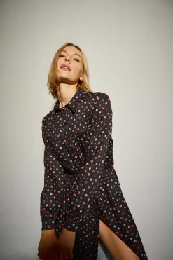 Vestido Camisero Largo Estampado Círculos