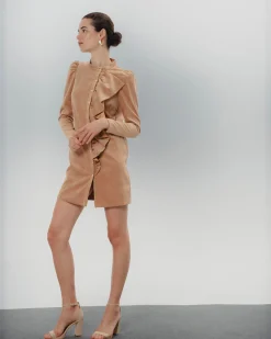 Vestido corto Filipa volantes camel