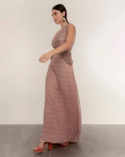 Vestido largo escote en espalda con drapeados