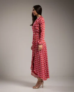 Vestido largo estampados circulos rojos