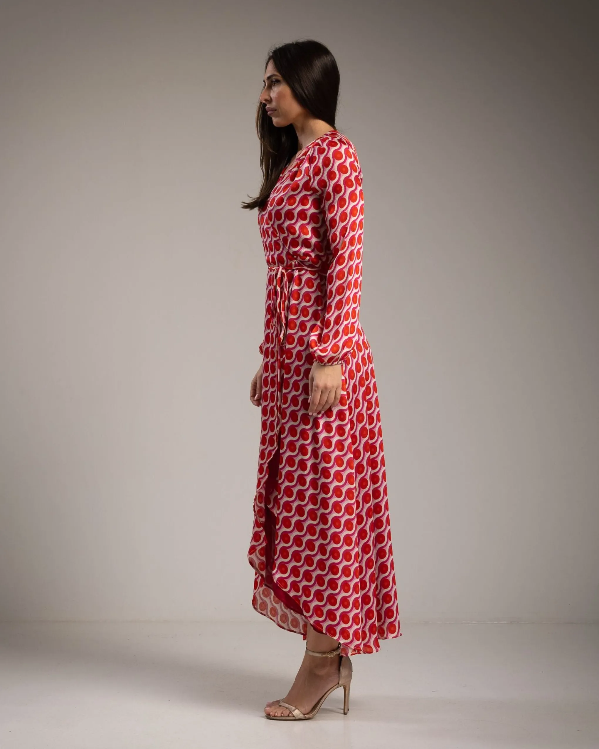 Vestido largo estampados circulos rojos
