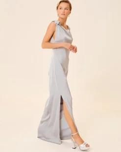 Vestido Largo Satinado Gris Alia