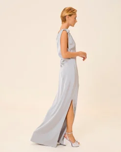 Vestido Largo Satinado Gris Alia