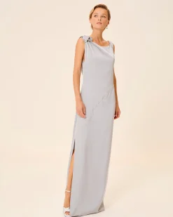 Vestido Largo Satinado Gris Alia