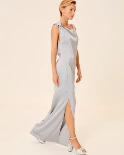 Vestido Largo Satinado Gris Alia
