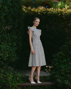 Vestido Midi Estampado Geométrico Lune