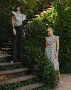 Vestido Midi Estampado Geométrico Lune