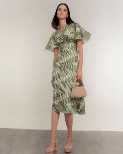 Vestido midi manga print capa zig zag