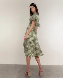 Vestido midi manga print capa zig zag