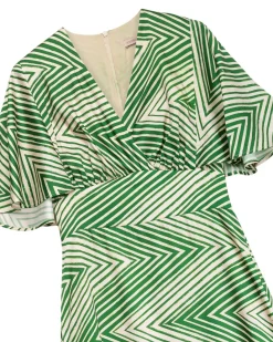 Vestido midi manga print capa zig zag