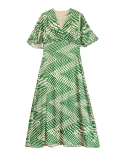 Vestido midi manga print capa zig zag