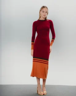 Vestido Punto Adriana Burdeos y Naranja