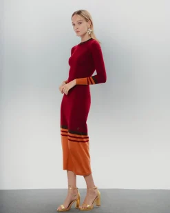 Vestido Punto Adriana Burdeos y Naranja