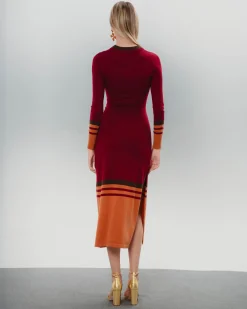 Vestido Punto Adriana Burdeos y Naranja